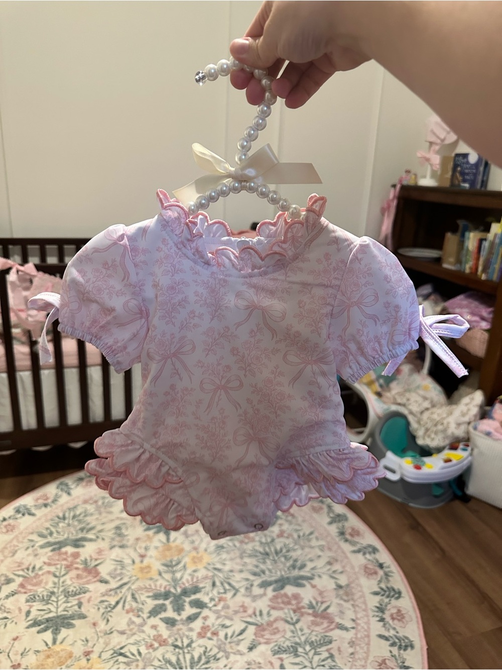 Kids Pink Ruffle Swim Rashguard One-Piece - Picture 2 of 3